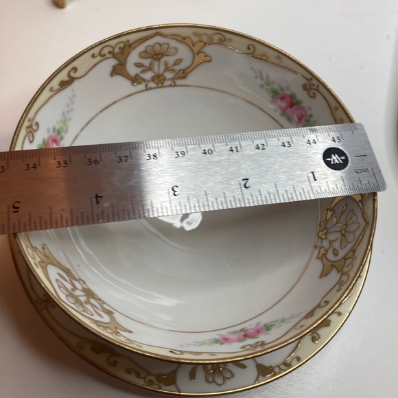 Gold & Floral Hand Painted Mayo Bowl Saucer Ladle Set 3 Piece Nippon M in Wreath - Picture 12 of 13